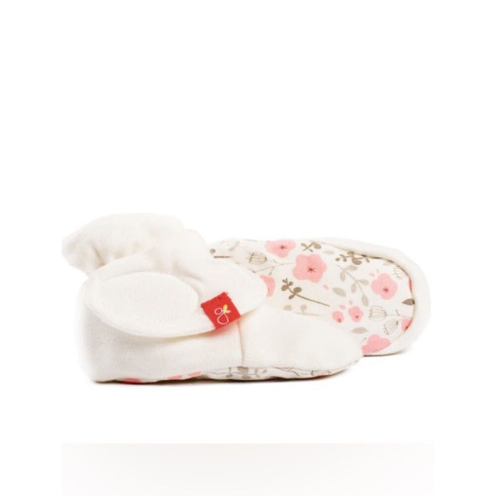 Goumikids Bab Girls Pink & White Floral Print Soft Stay-On Booties. 0-3 Months.